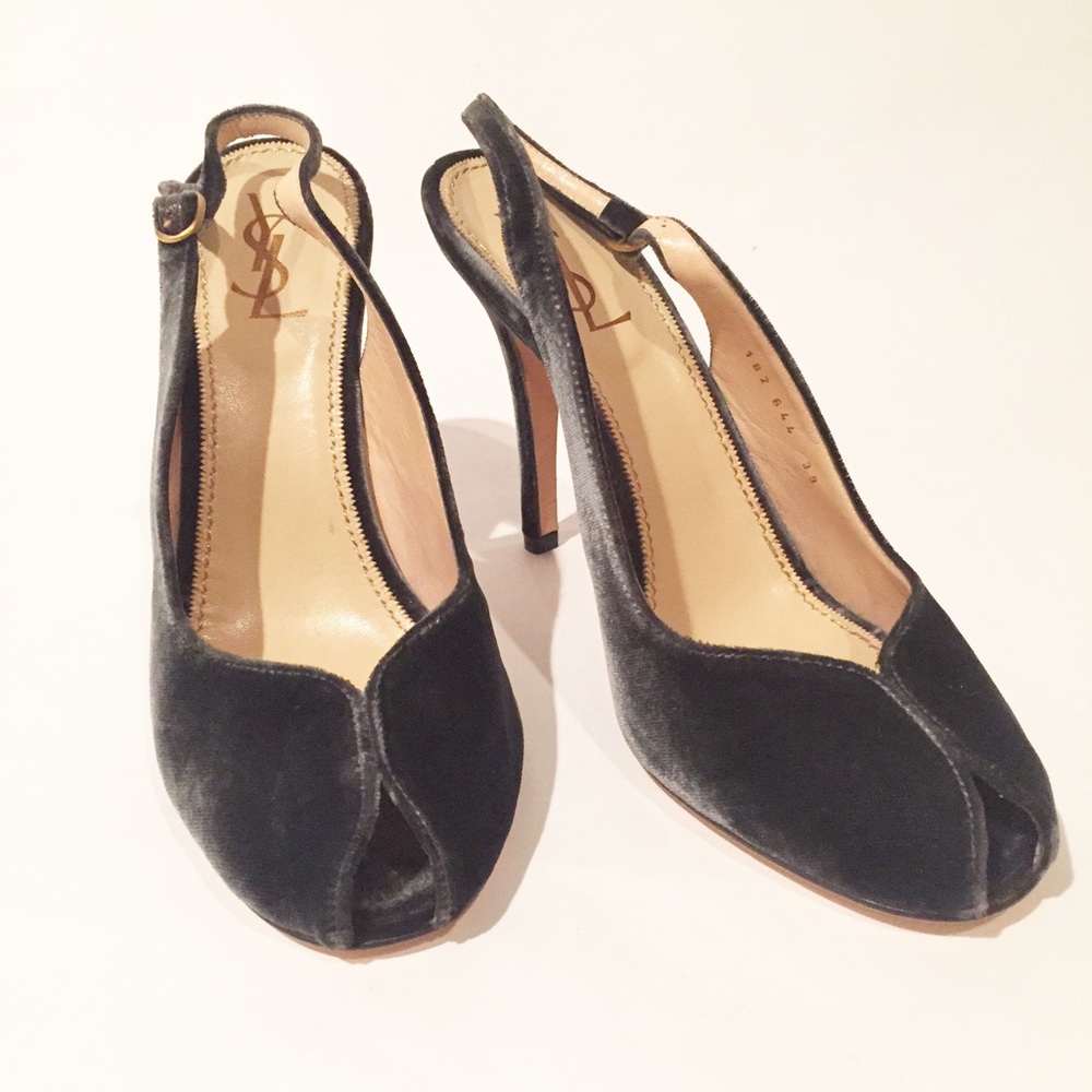 YSL Velvet Peep Toe Slingbacks Sz 39